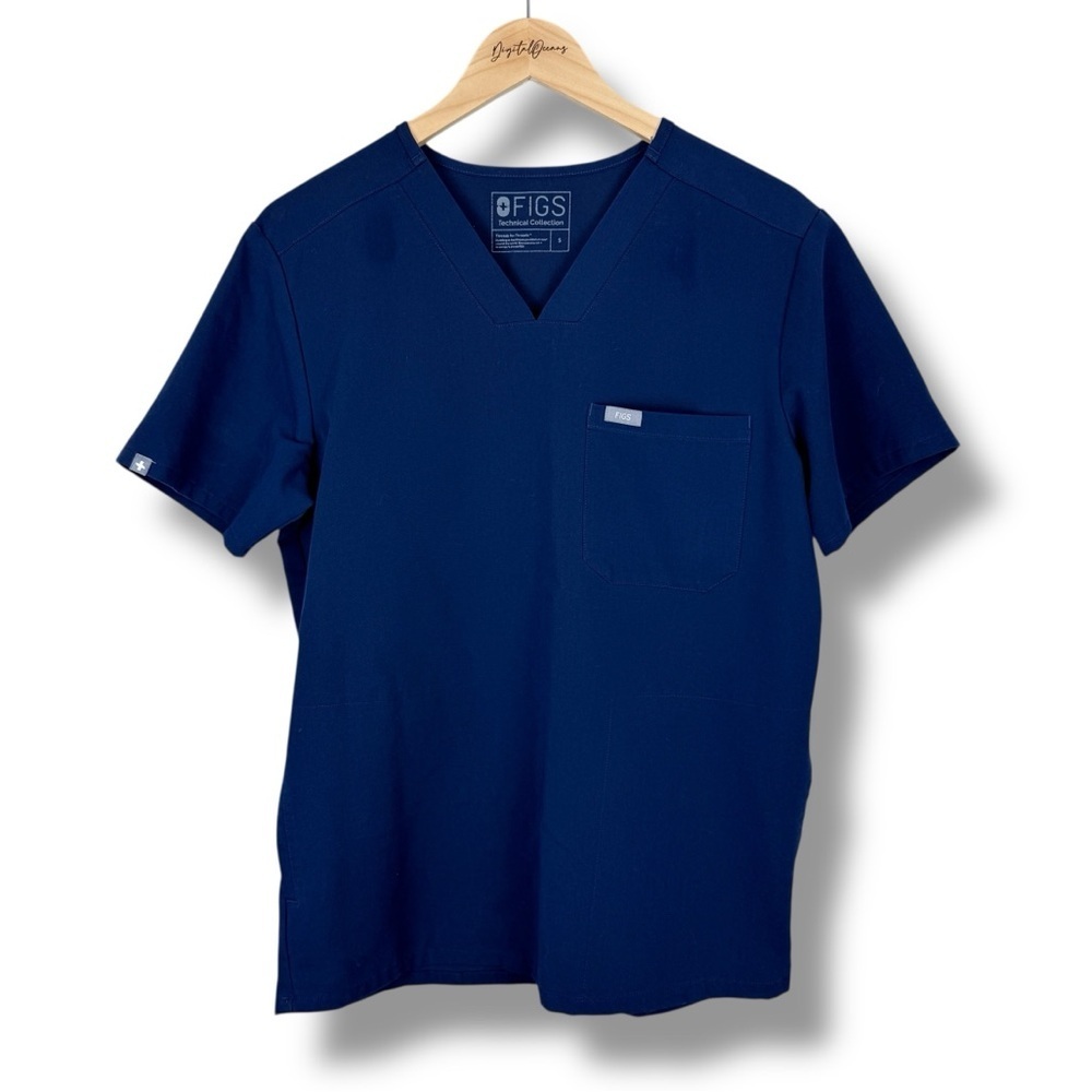 FIGS Chisec Three-Pocket Scrub Top Men's S Navy Blue Medical Scrubs Nurse Vet